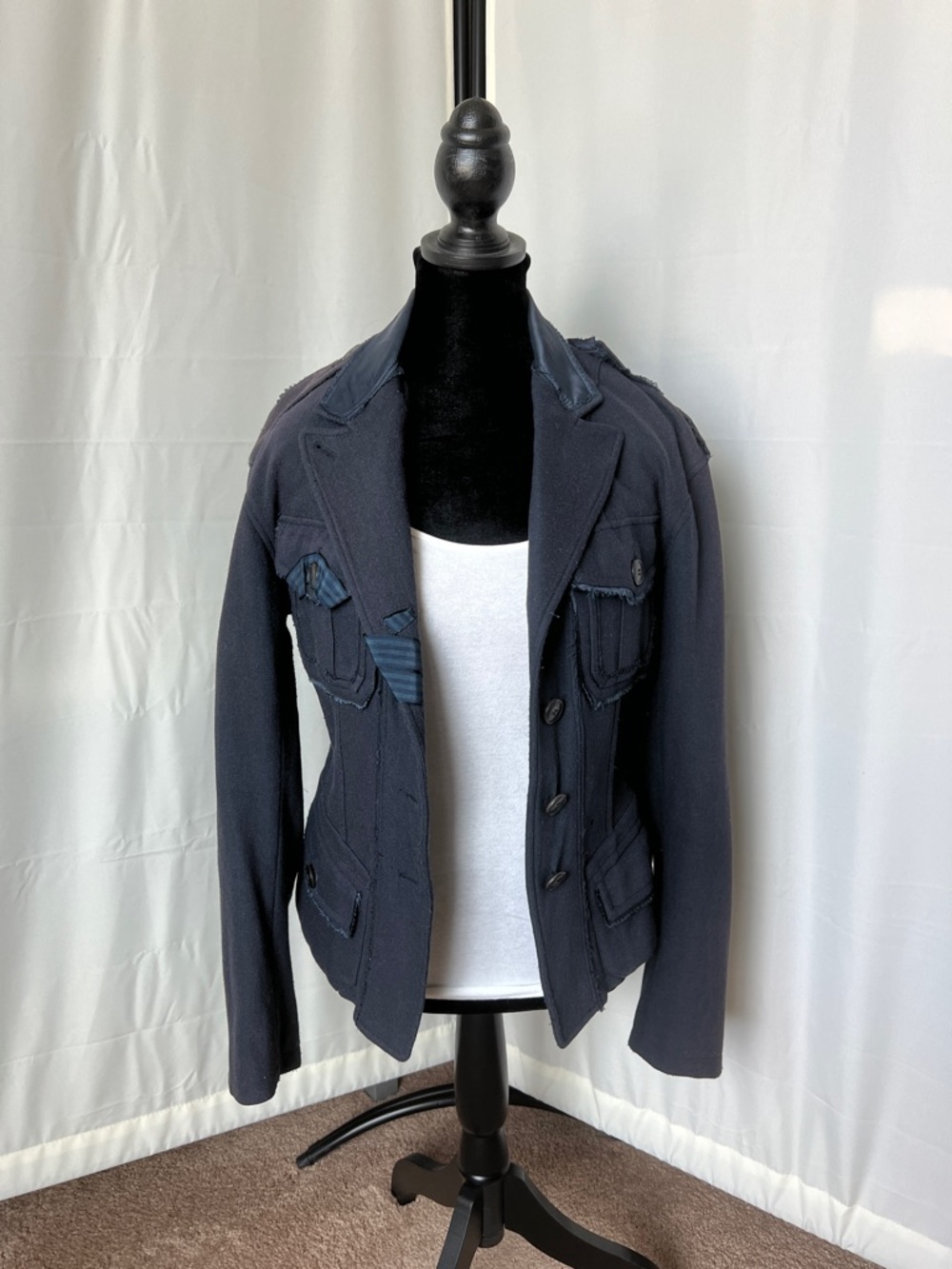Donna Karan Collection Navy Military-Style Wool Blend Jacket